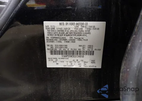 2012 Ford Taurus Sel from USA, damaged, VIN 1FAHP2EW2CG134050